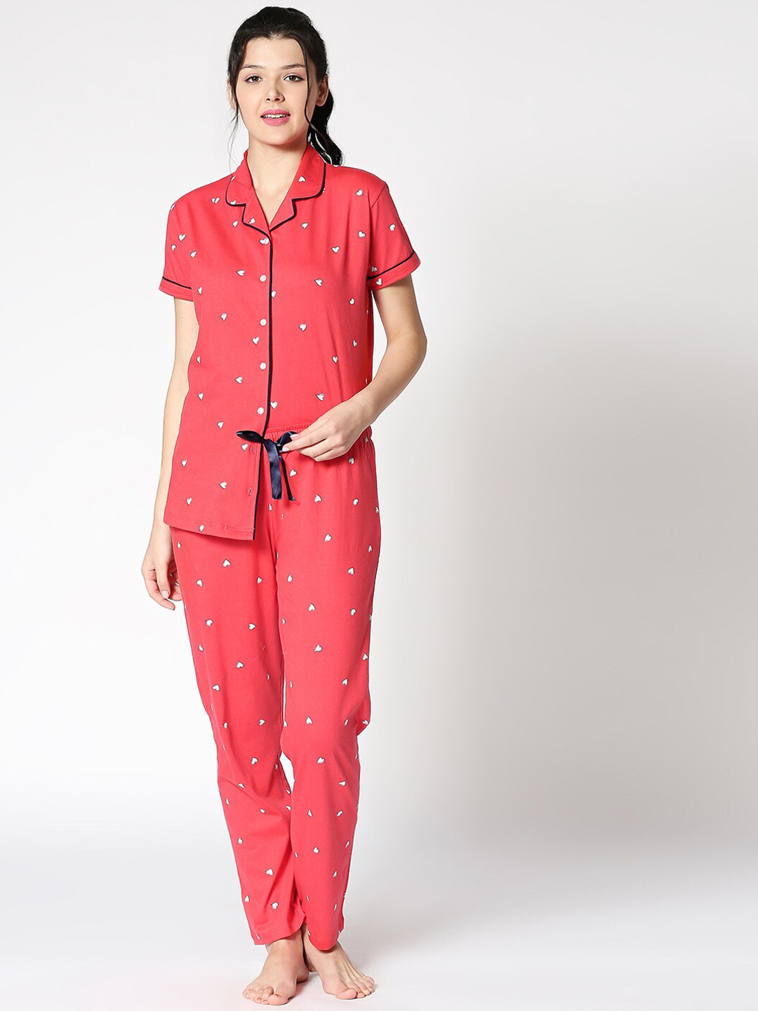 

I like me Conversational Printed Pure Cotton Night Suit, Red