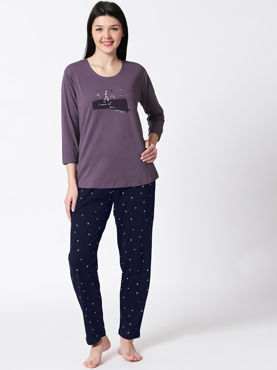 

I like me Graphic Printed Pure Cotton Night Suit, Purple