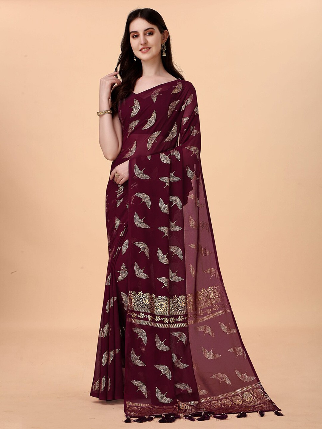

Anjaneya Sarees Ethnic Motif Printed Saree, Maroon