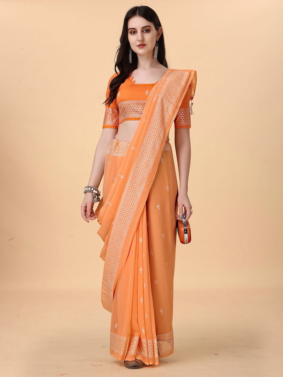 

Anjaneya Sarees Ethnic Motif Printed Saree, Orange