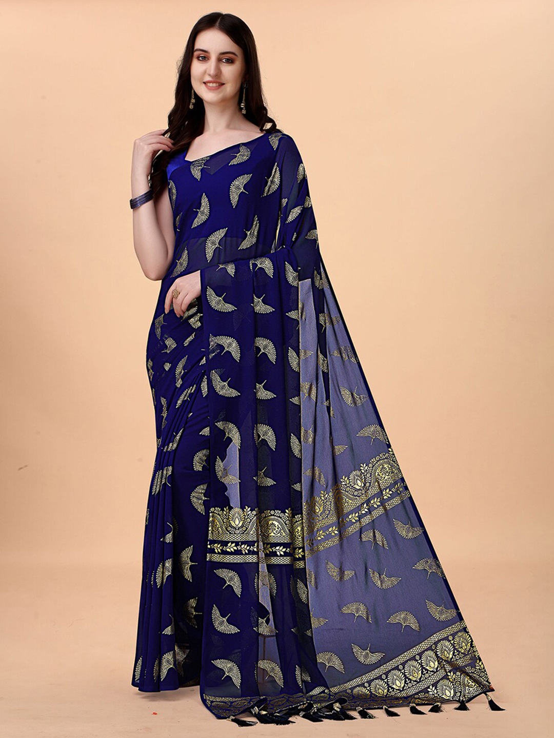 

Anjaneya Sarees Ethnic Motif Printed Saree, Blue