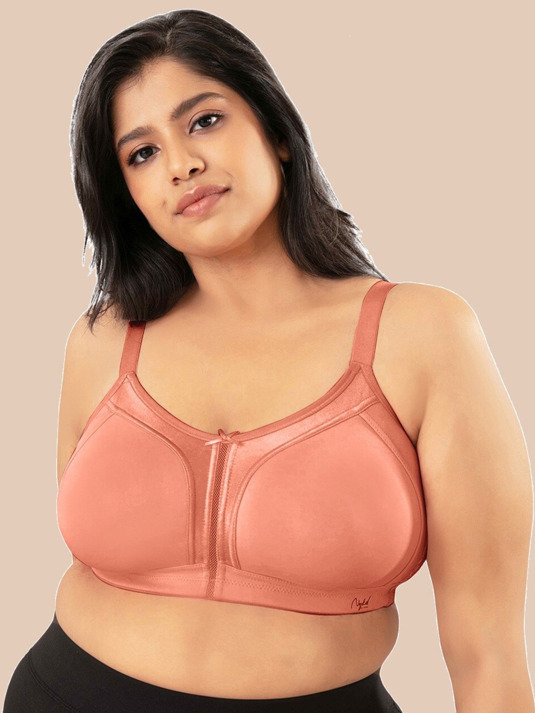 

Nykd Plus Size Seamless Full Support M-Frame Cotton Full Coverage Bra - NYB101, Peach