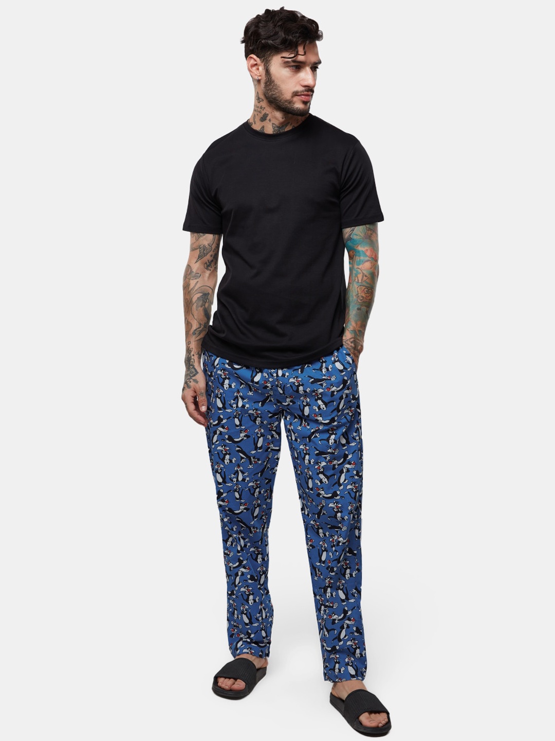 

The Souled Store Men Printed Cotton Lounge Pants, Blue