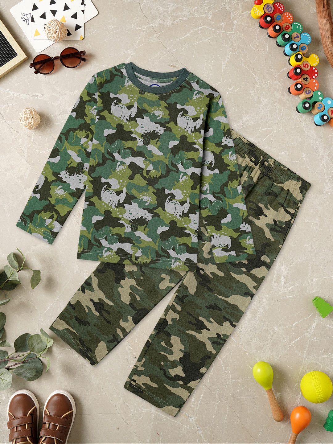 

ZION Boys Camouflage Printed Pure Cotton Night Suit, Grey