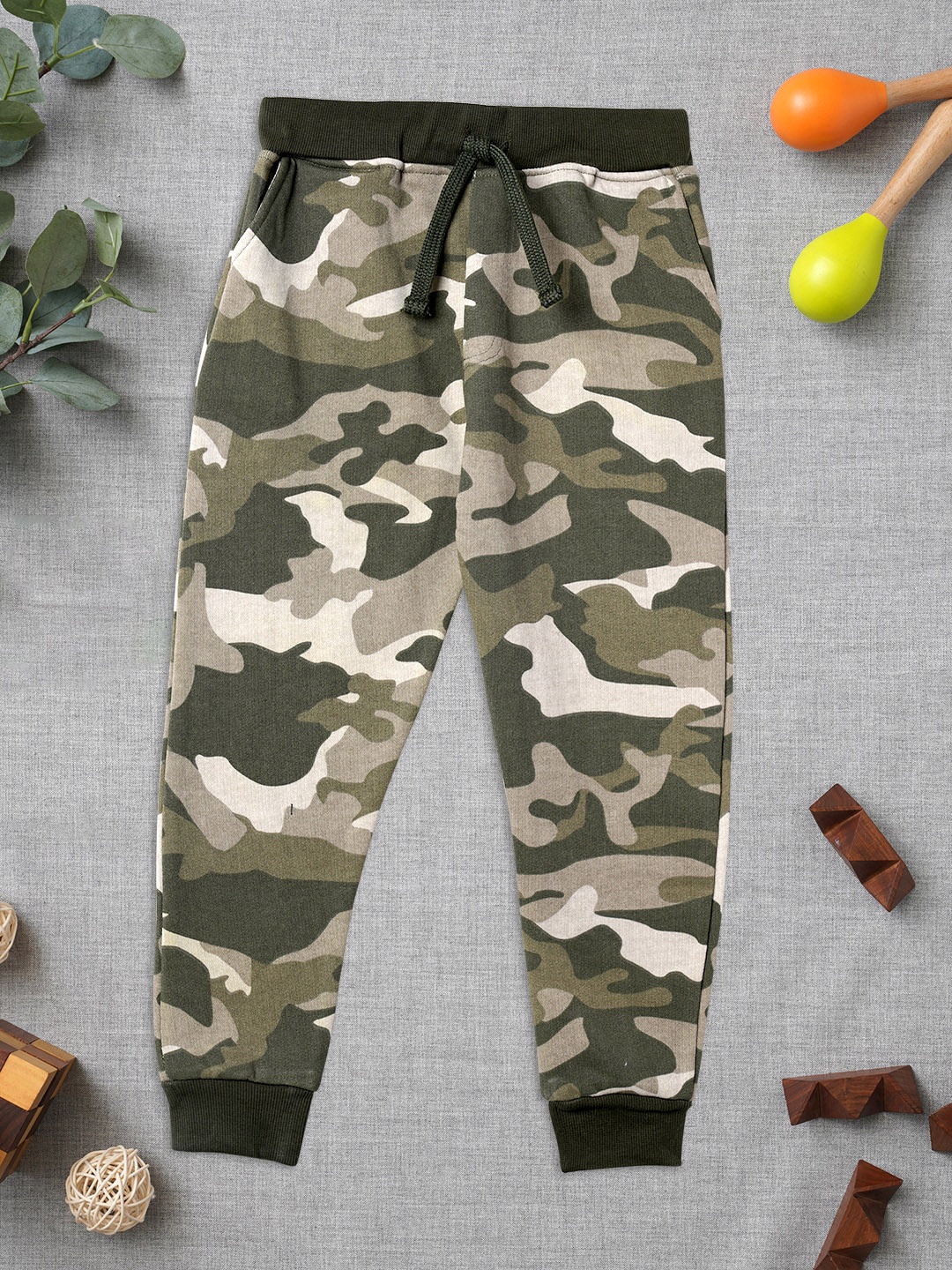 

ZION Boys Camouflage Printed Pure Cotton Joggers, Olive