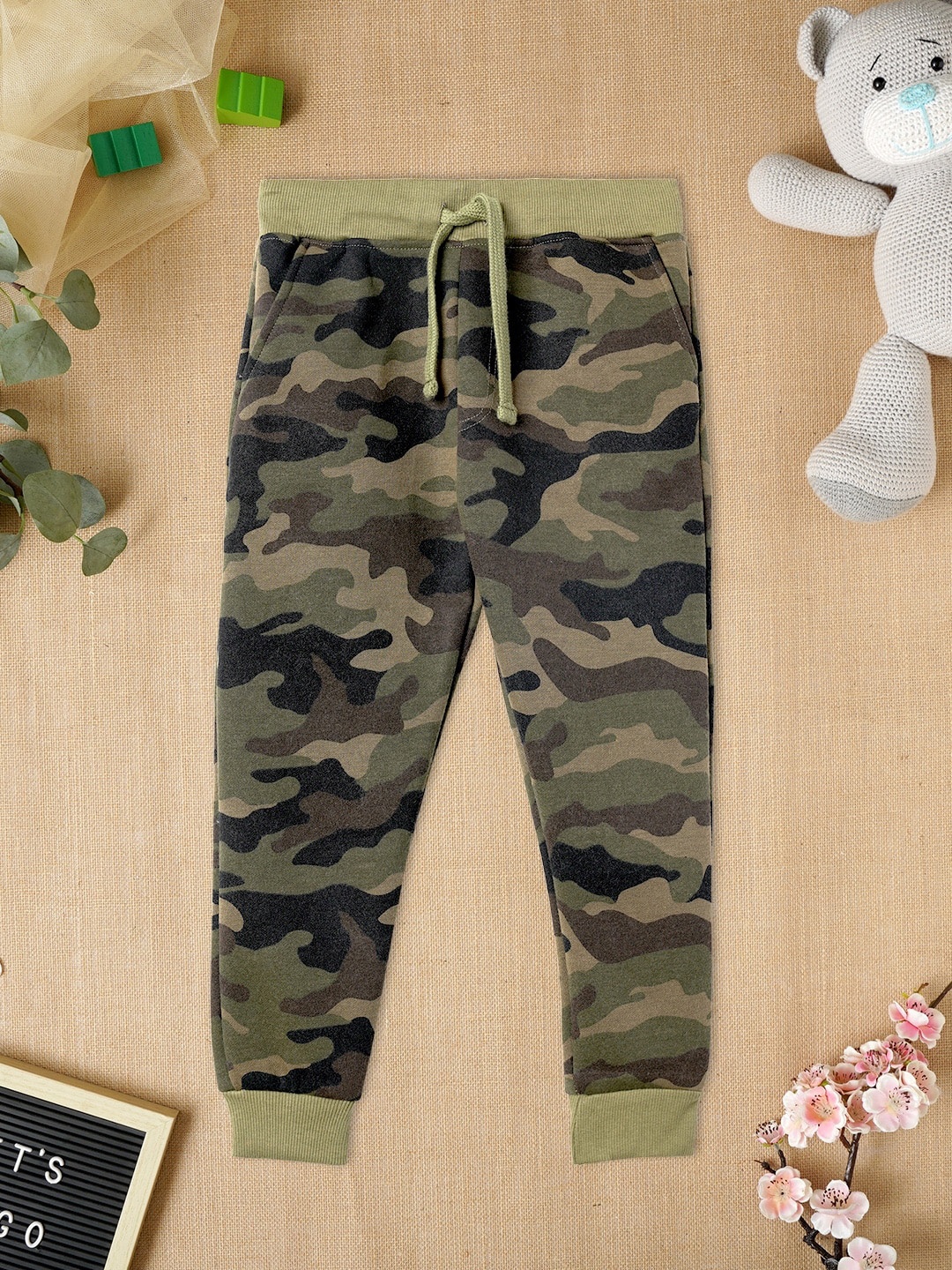 

ZION Boys Camouflage Printed Pure Cotton Joggers, Green