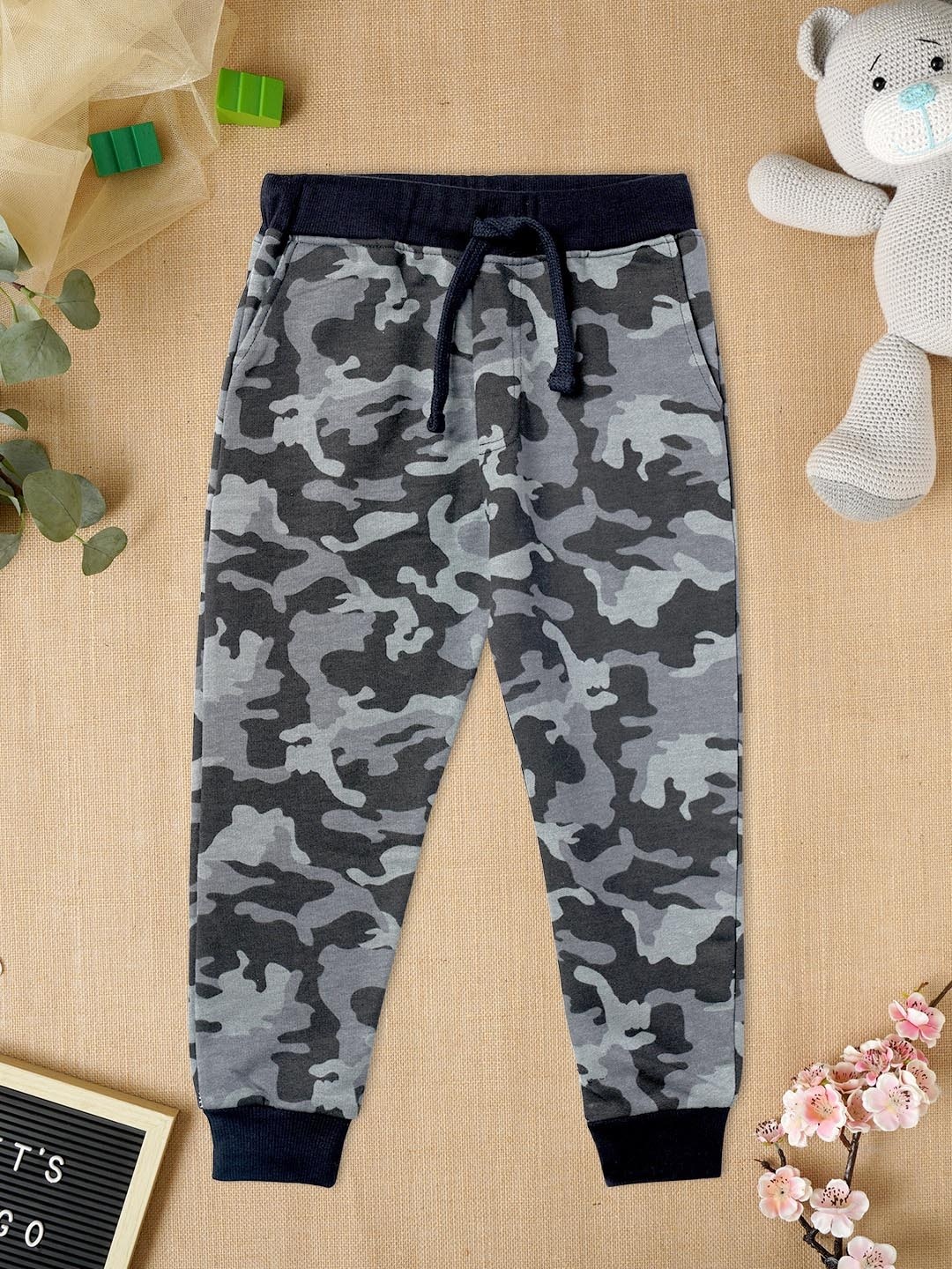 

ZION Boys Camouflage Printed Pure Cotton Joggers, Grey