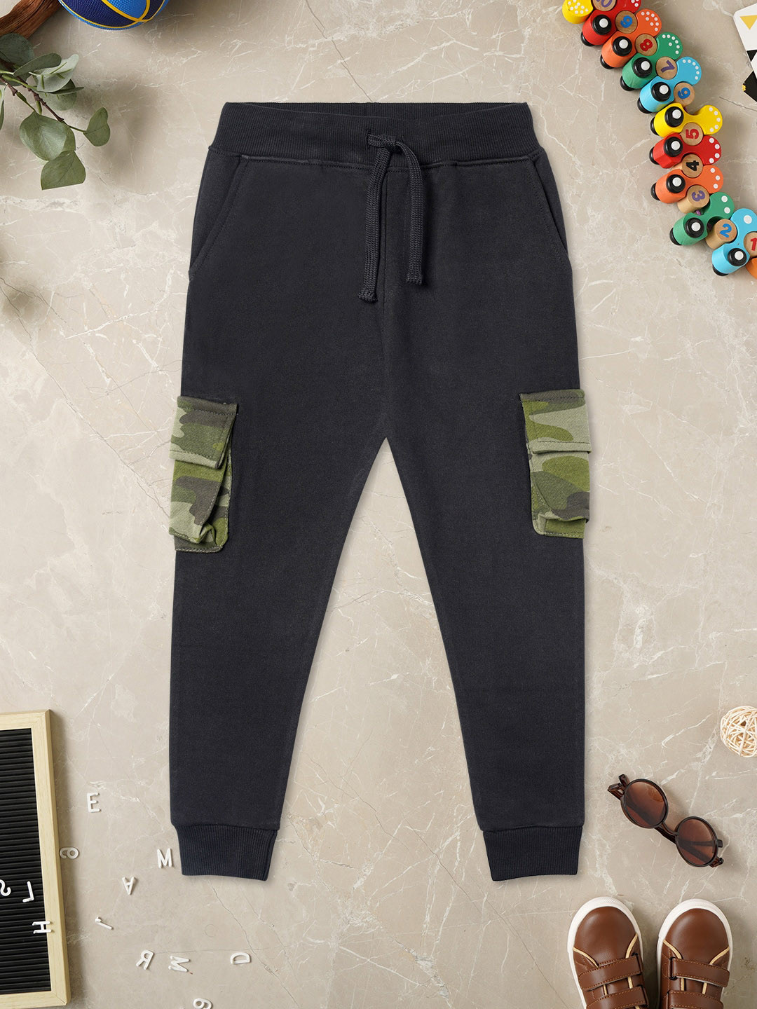 

ZION Boys Printed Pure Cotton Joggers, Black