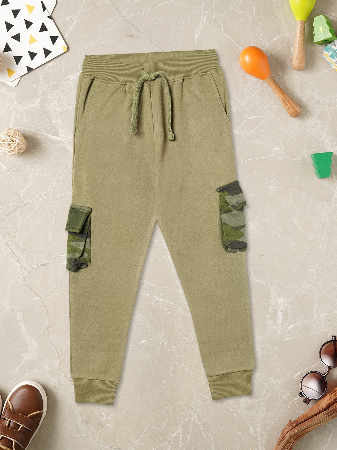 

ZION Boys Printed Pure Cotton Joggers, Olive