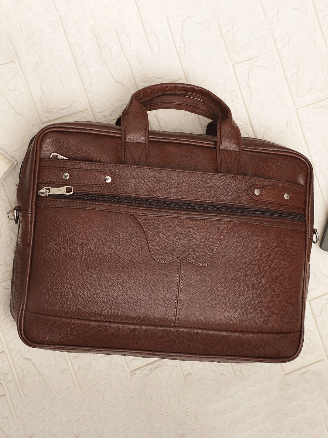 

ELLIS Men Synthetic Leather Laptop Bag With Detachable Sling Strap, Brown