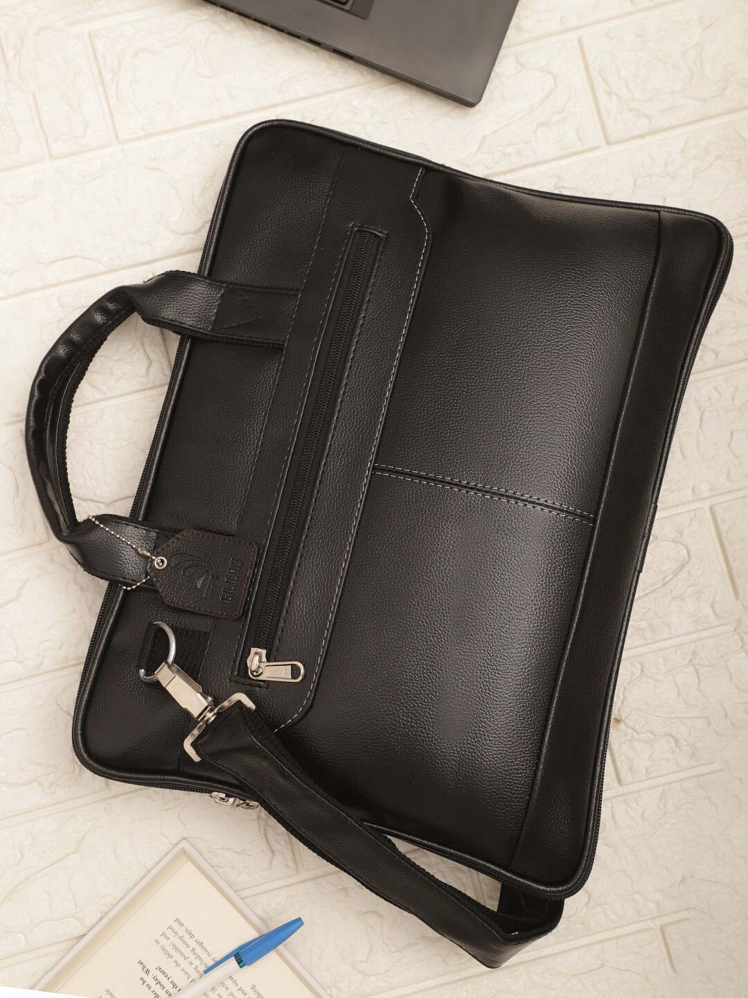 

ELLIS Men Synthetic Leather Laptop Bag With Detachable Sling Strap, Black