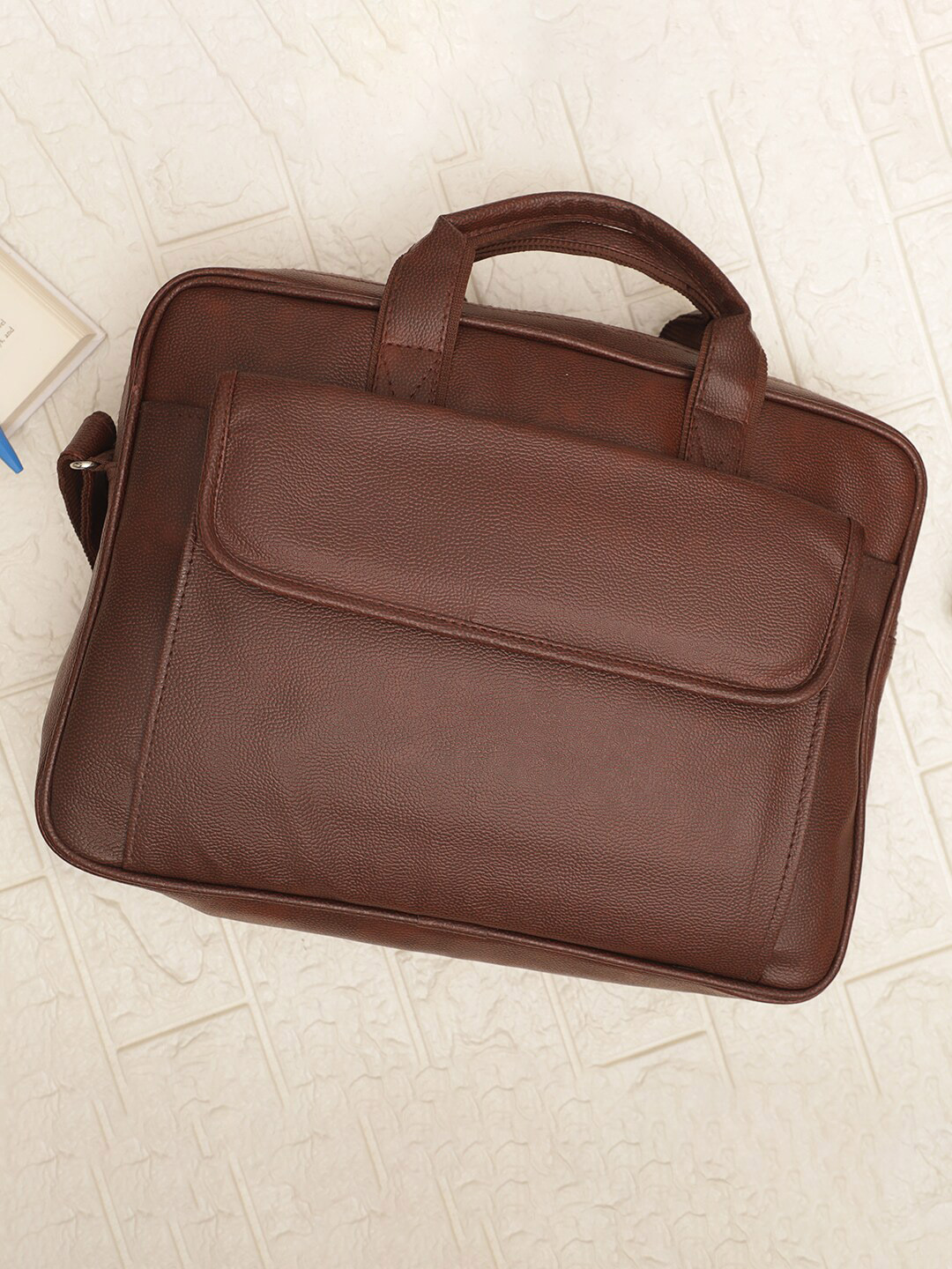 

ELLIS Men Synthetic Leather Laptop Bag With Detachable Sling Strap, Brown