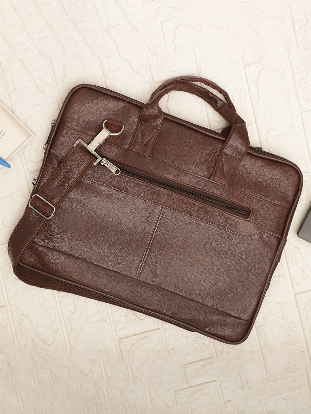 

ELLIS Men Synthetic Leather Laptop Bag With Detachable Sling Strap, Brown