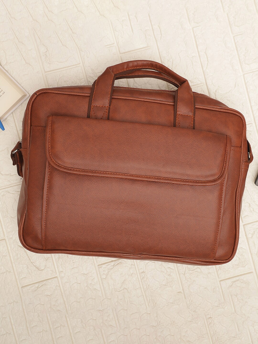 

ELLIS Men Synthetic Leather Laptop Bag With Detachable Sling Strap, Brown