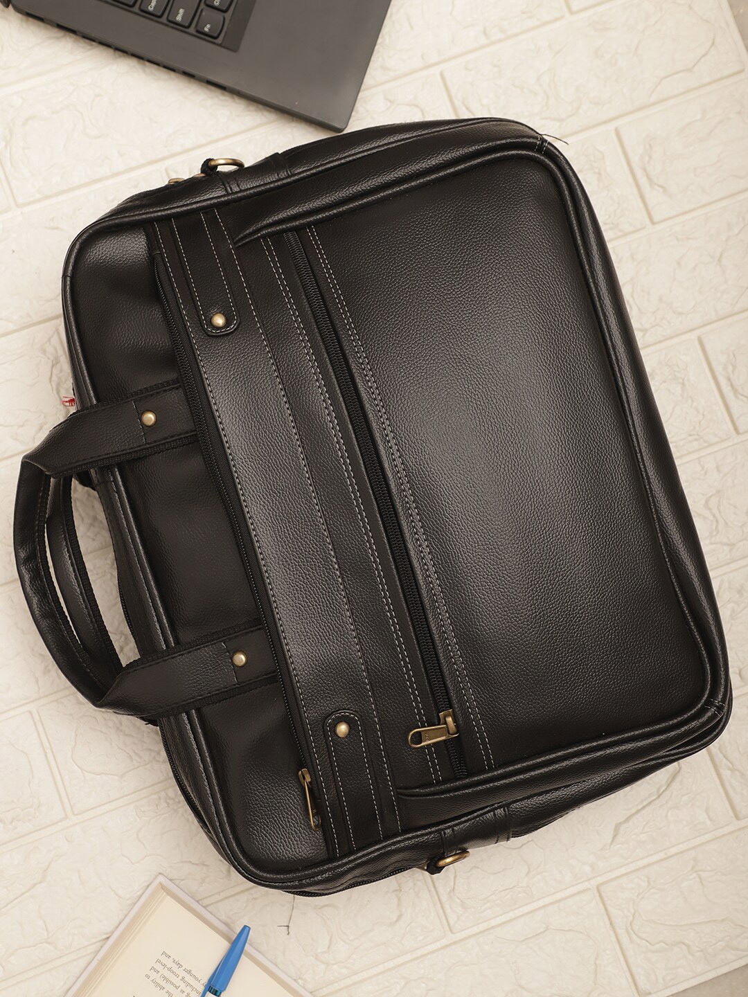 

ELLIS Men Synthetic Leather Laptop Bag With Detachable Sling Strap, Black