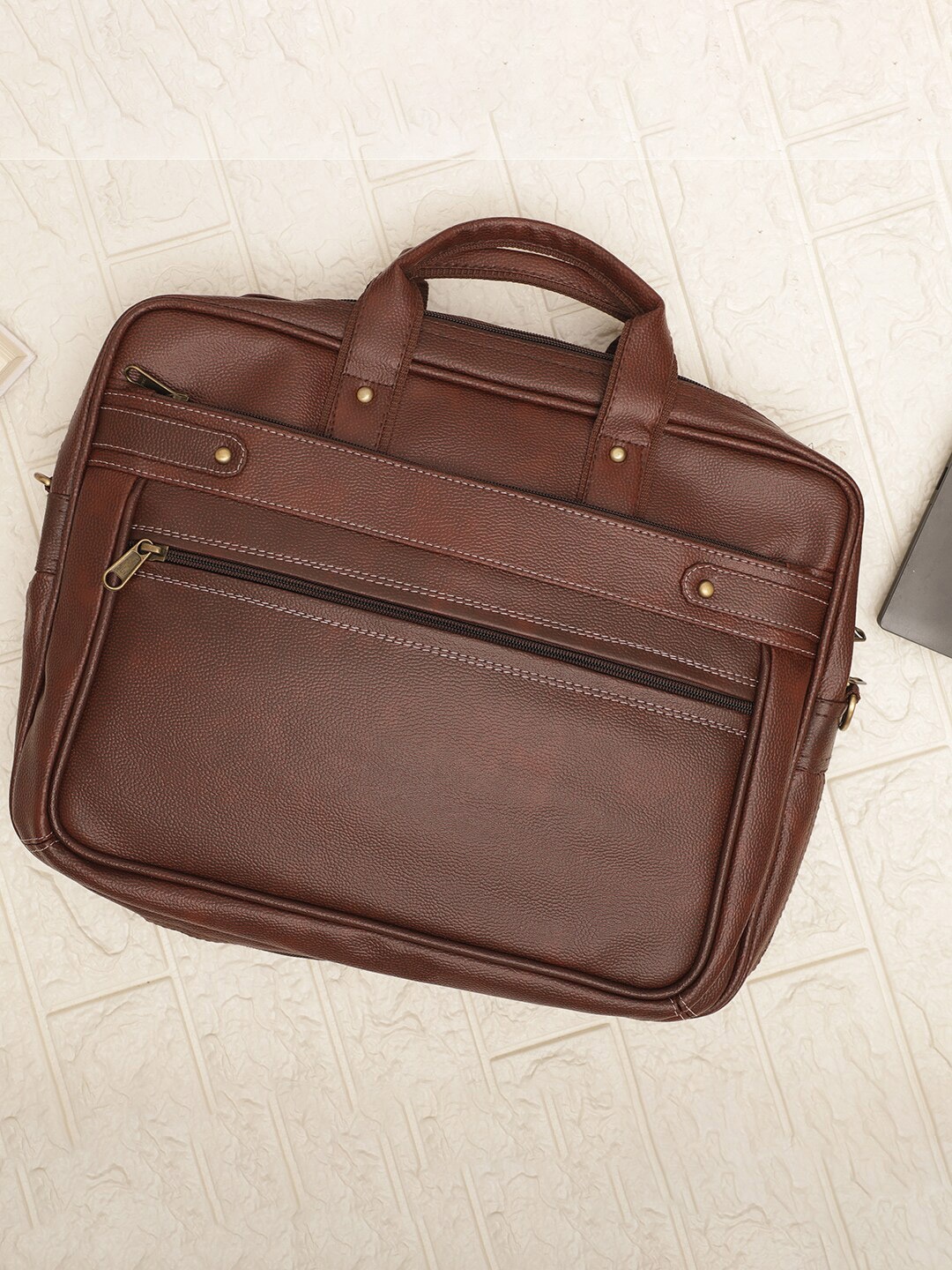 

ELLIS Men Synthetic Leather Laptop Bag With Detachable Sling Strap, Brown