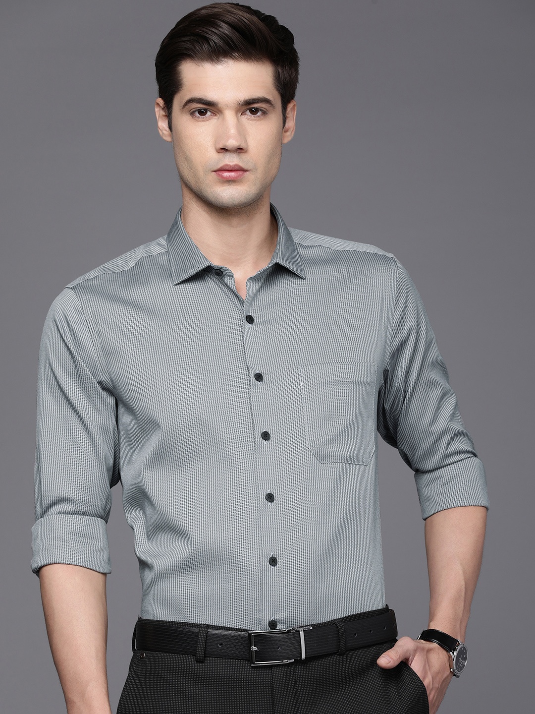 

Louis Philippe Slim Fit Striped Formal Shirt, Grey