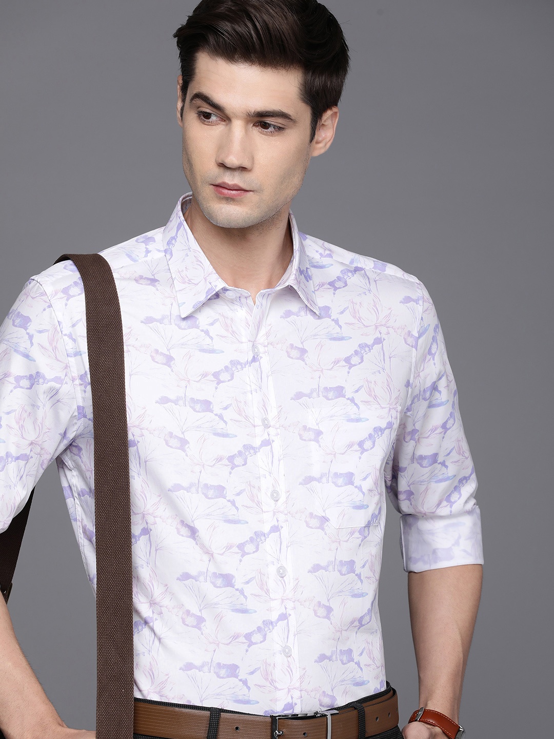 

Louis Philippe Men Pure Cotton Slim Fit Floral Opaque Printed Formal Shirt, White