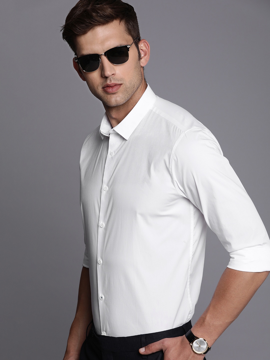 

Louis Philippe Ath.Work Men Super Slim Fit Opaque Printed Formal Shirt, White