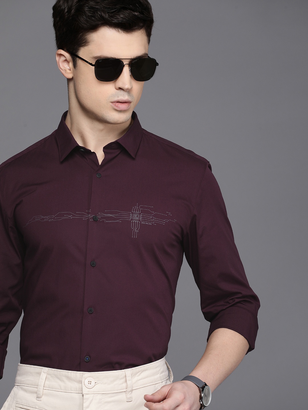 

Louis Philippe Ath Work Men Super Slim Fit Opaque Printed Casual Shirt, Burgundy