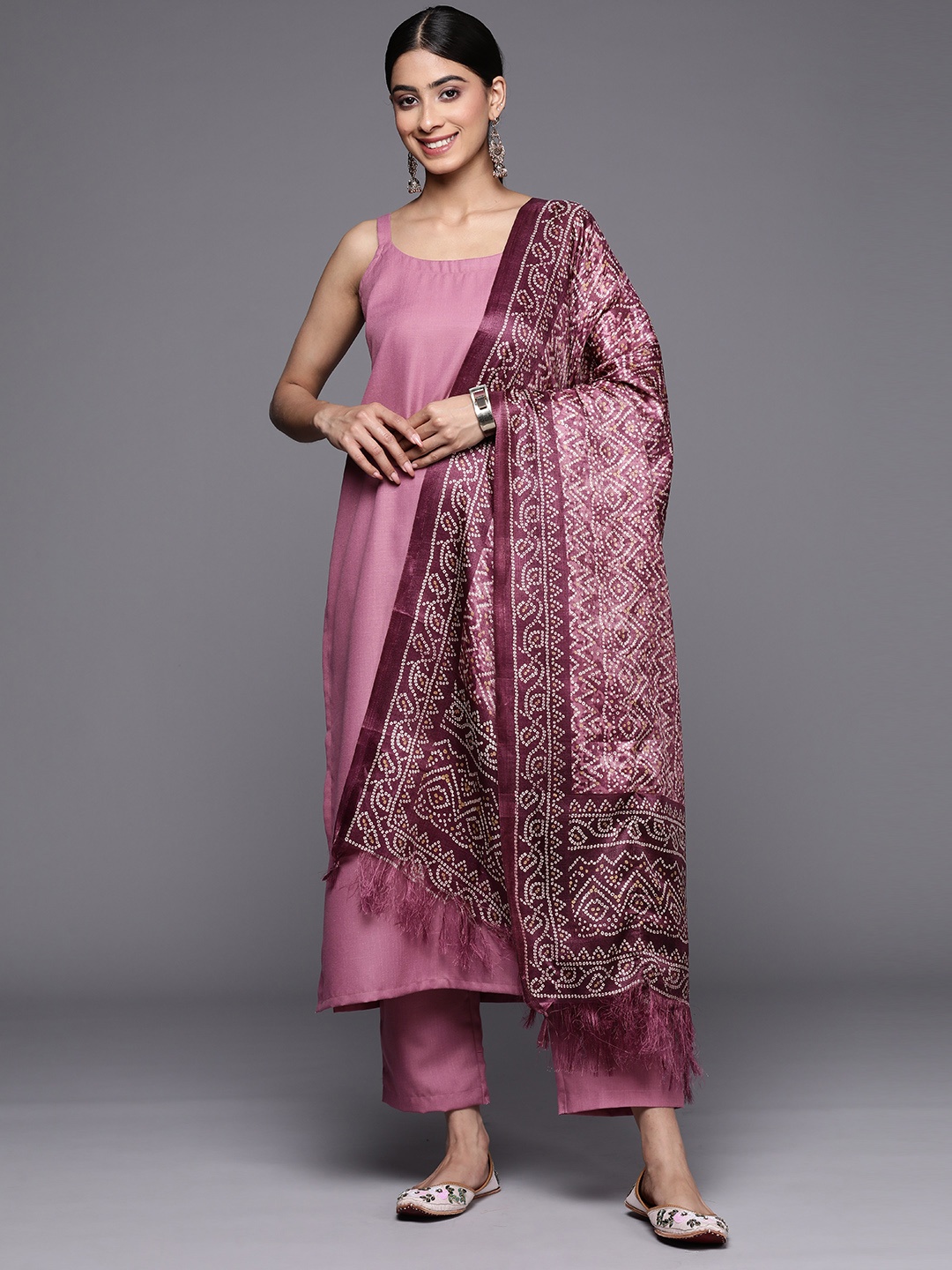 

Varanga Pure Cotton Kurta With Trousers & Dupatta, Lavender