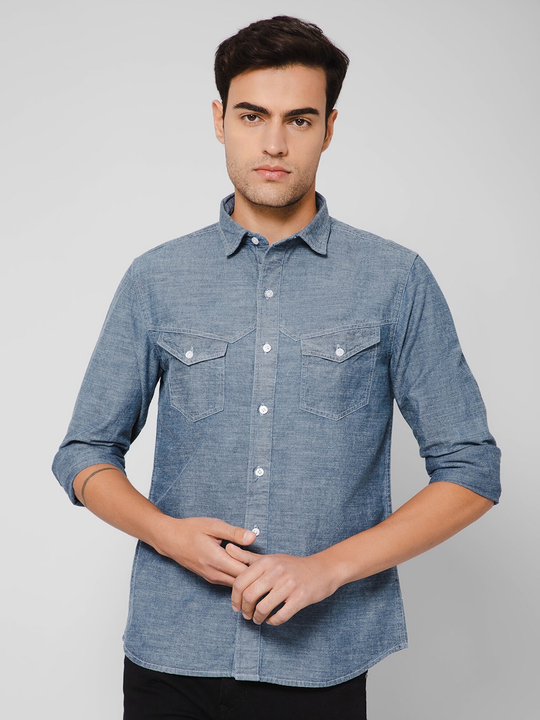 

Cantabil Opaque Spread Collar Casual Cotton Shirt, Blue