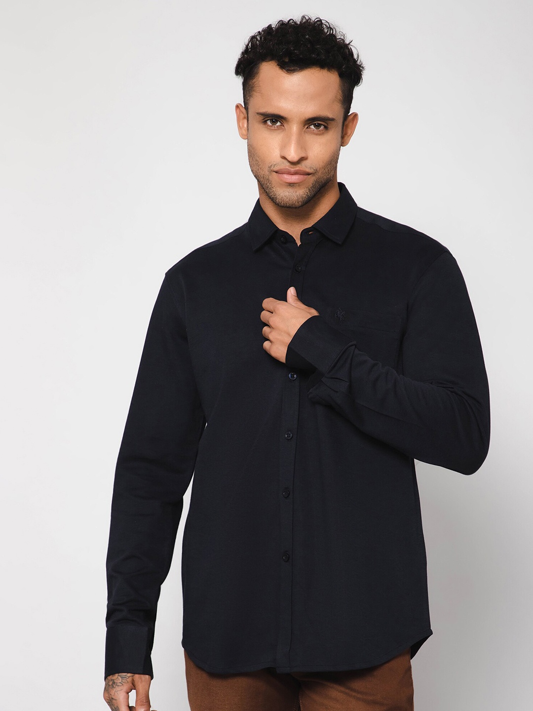 

Cantabil Long Sleeves Spread Collar Cotton Casual Shirt, Navy blue