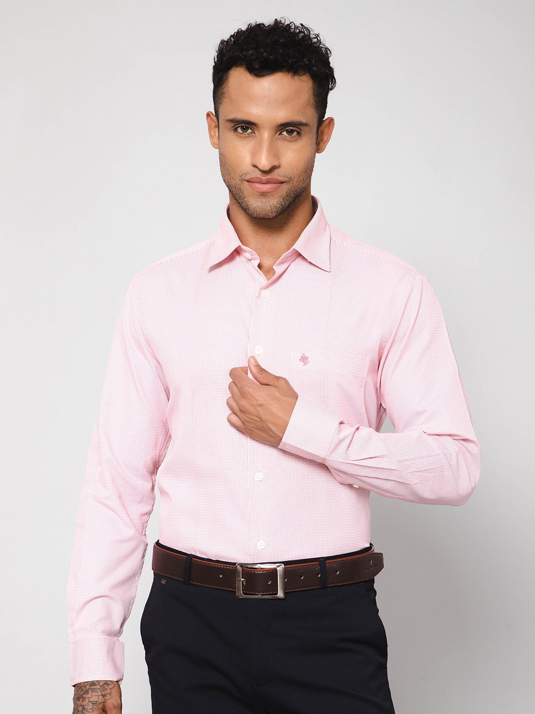 

Cantabil Checked Cotton Opaque Formal Shirt, Red