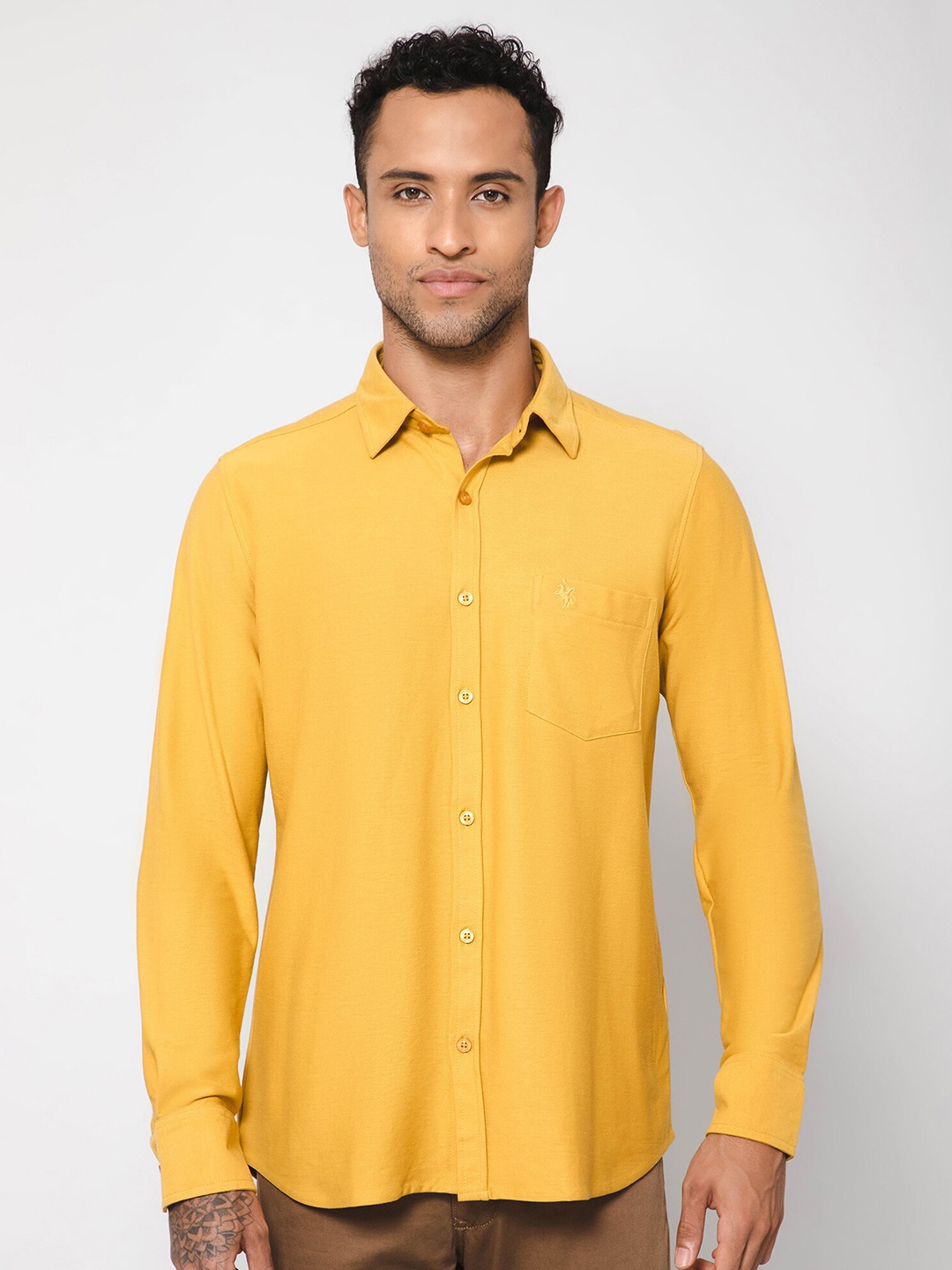 

Cantabil Men Regular Fit Cotton Casual Shirt, Mustard