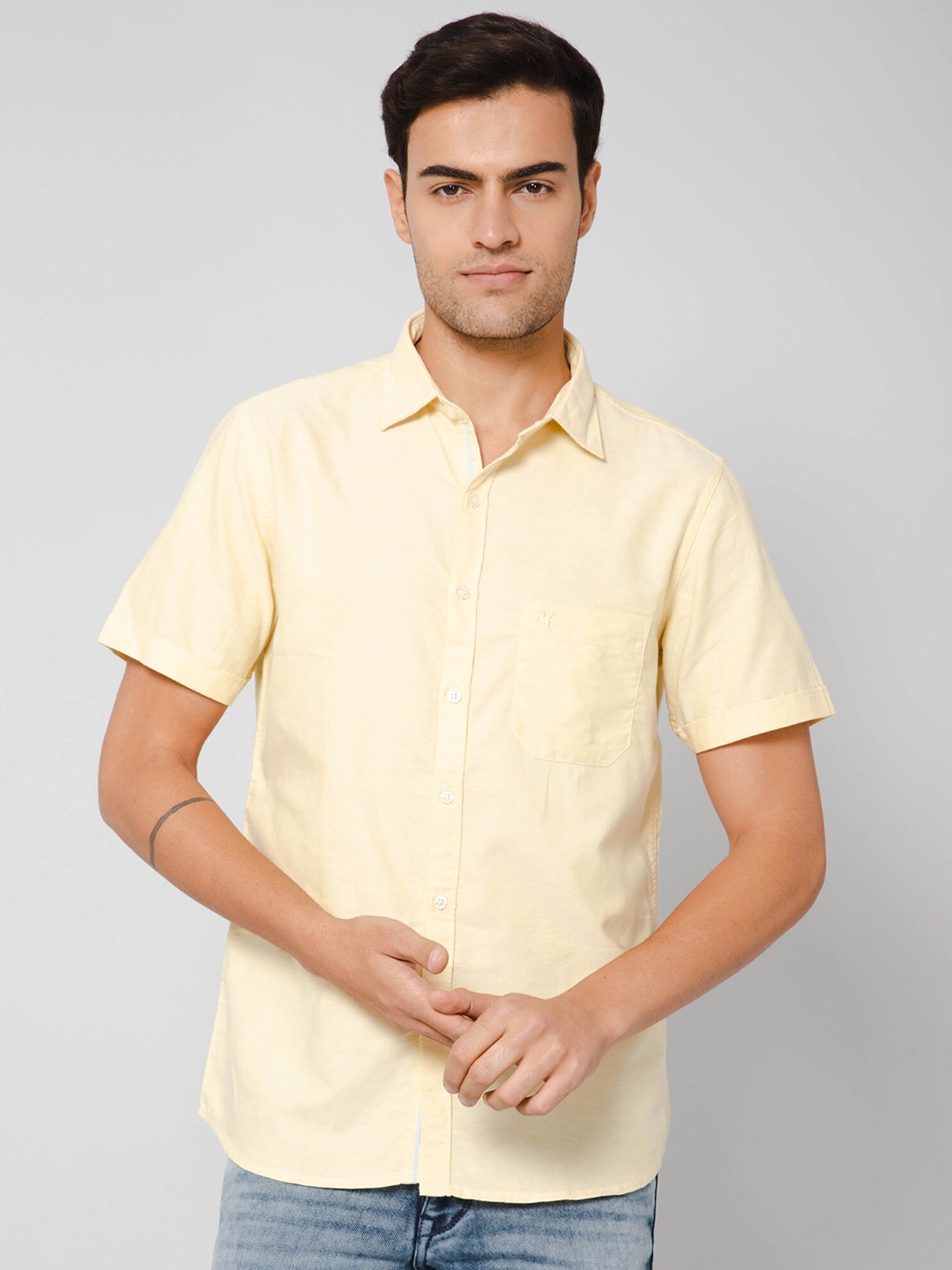 

Cantabil Spread Collar Cotton Opaque Casual Shirt, Yellow