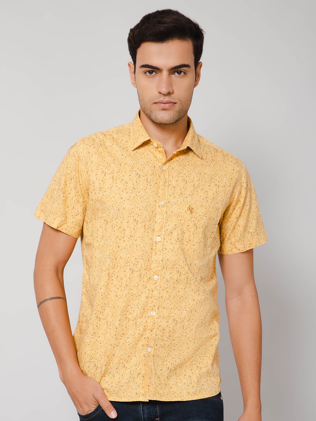 

Cantabil Floral Printed Cotton Casual Shirt, Mustard