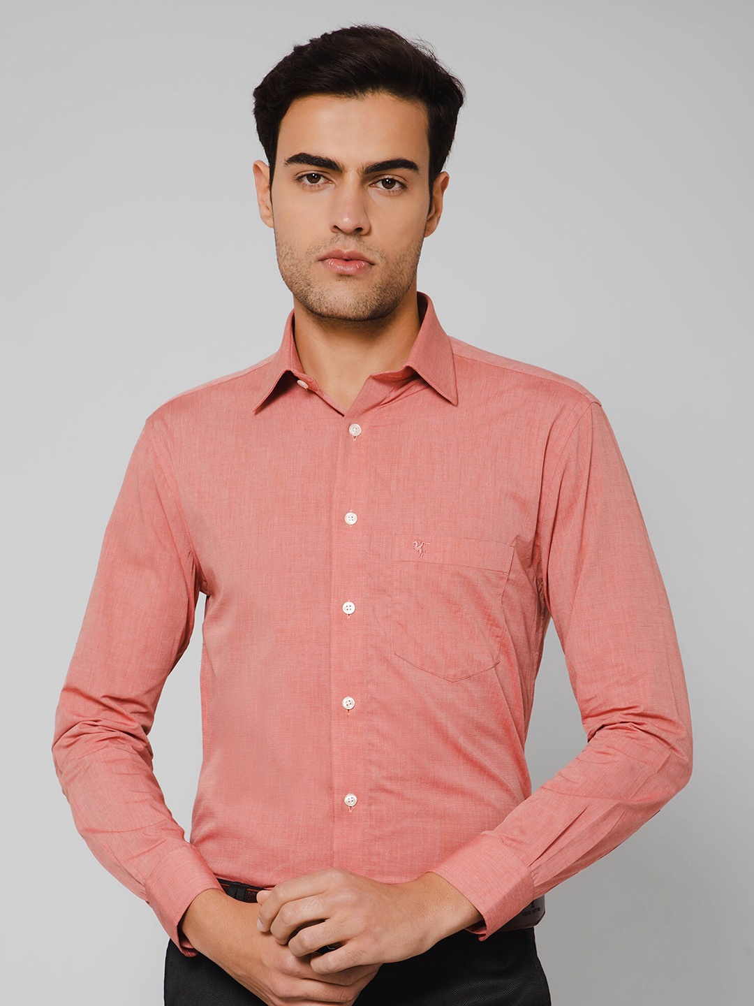 

Cantabil Men Spread Collar Long Sleeves Opaque Regular Fit Cotton Formal Shirt, Red