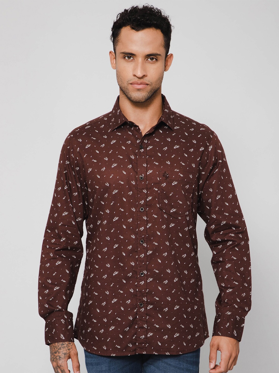 

Cantabil Floral Printed Spread Collar Cotton Casual Shirt, Brown