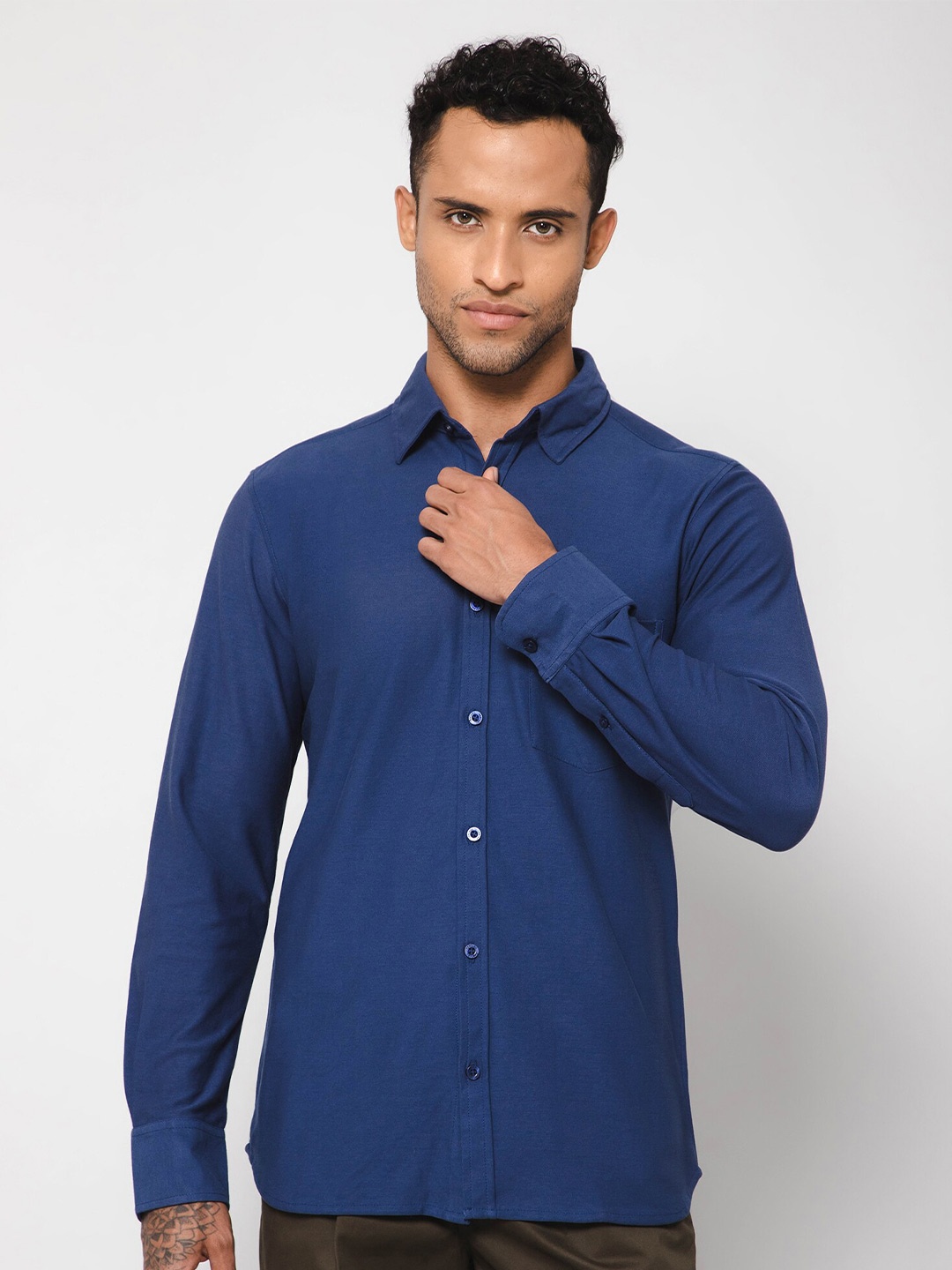 

Cantabil Spread Collar Long Sleeves Comfort Cotton Casual Shirt, Blue