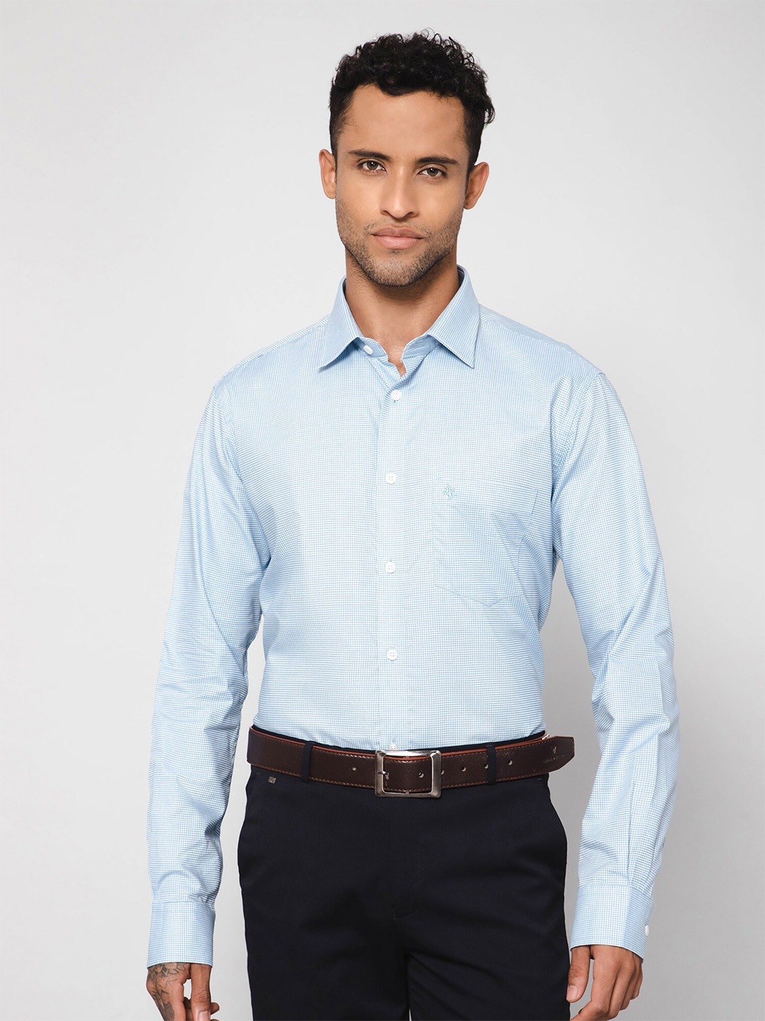 

Cantabil Spread Collar Textured Formal Shirt, Blue