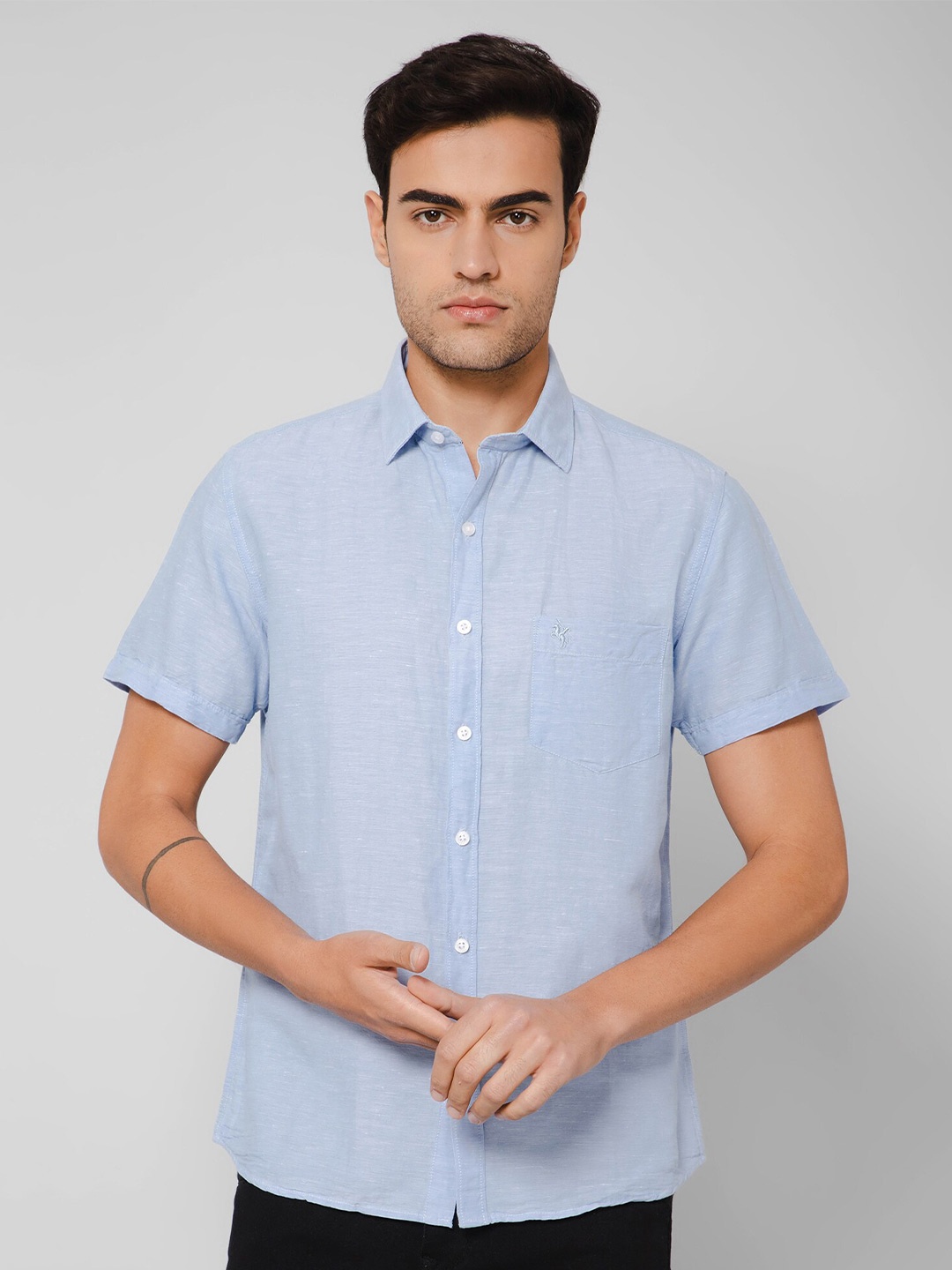 

Cantabil Spread Collar Short Sleeves Comfort Cotton Casual Shirt, Blue