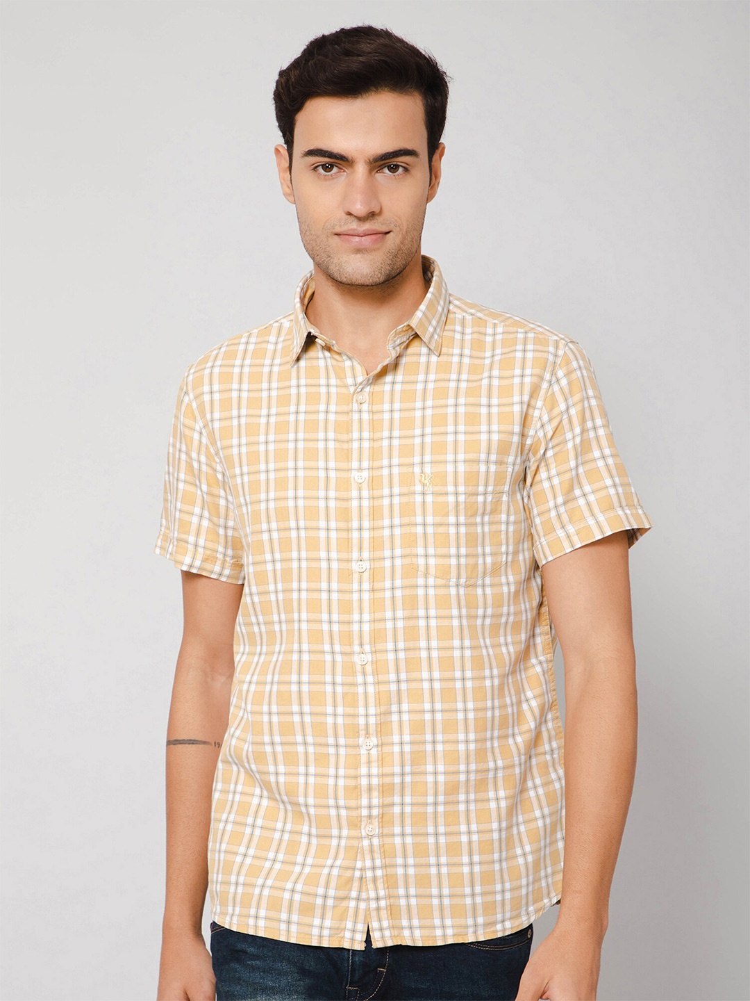 

Cantabil Checked Spread Collar Casual Cotton Shirt, Mustard