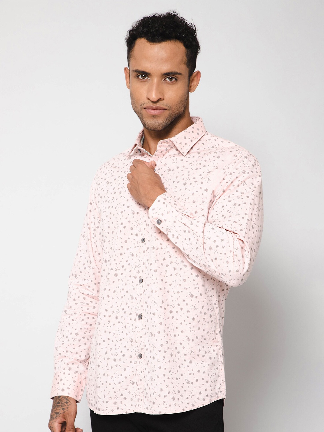 

Cantabil Micro Disty Printed Cotton Casual Shirt, Pink