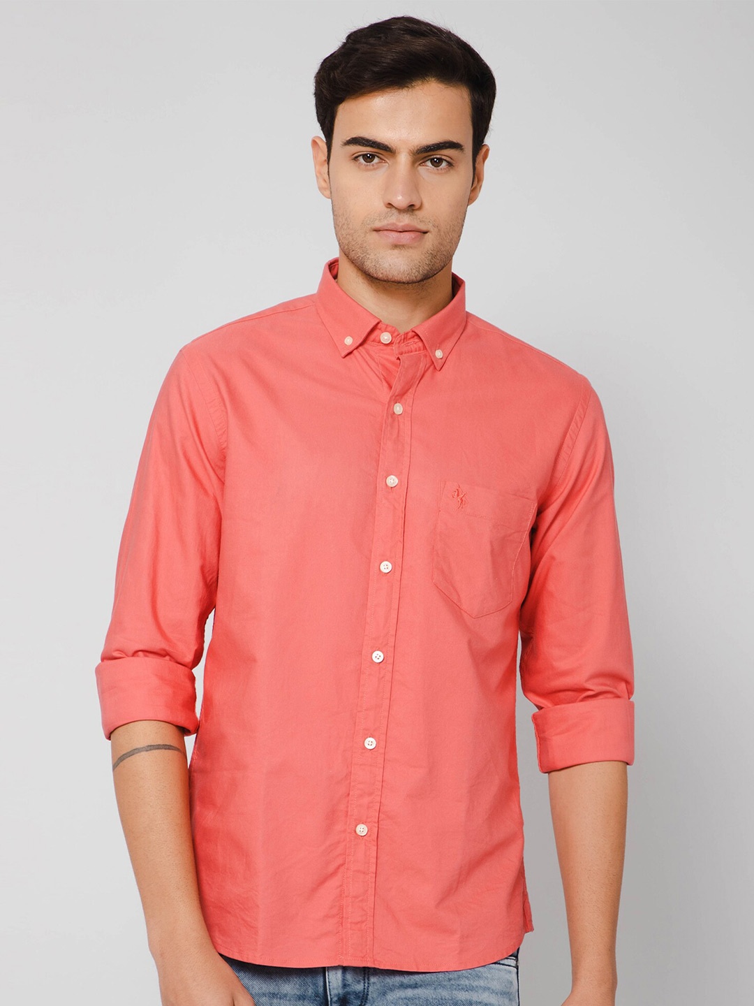 

Cantabil Button-Down Collar Cotton Casual Shirt, Coral