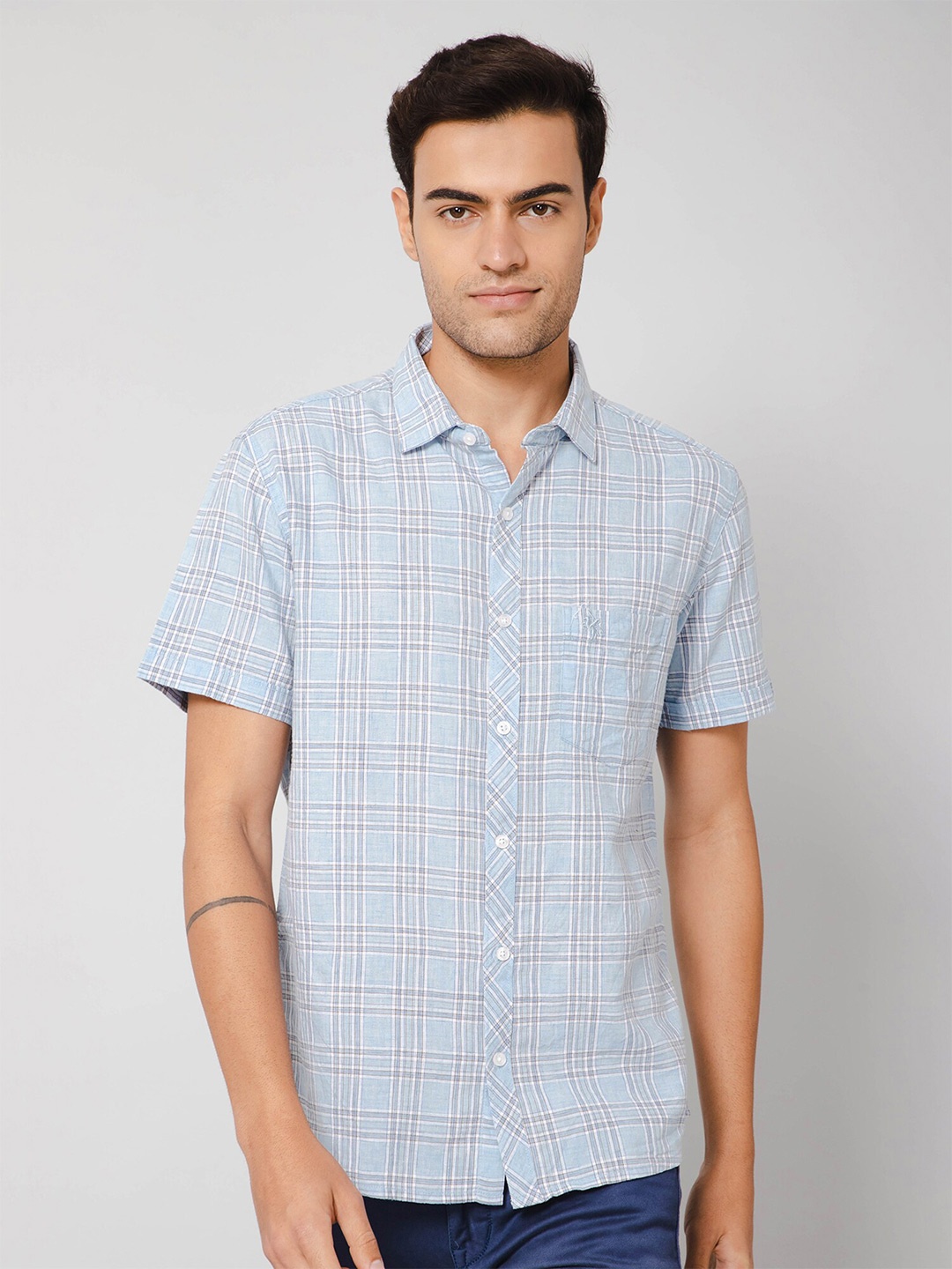 

Cantabil Men Tartan Checked Cotton Opaque Casual Shirt, Blue