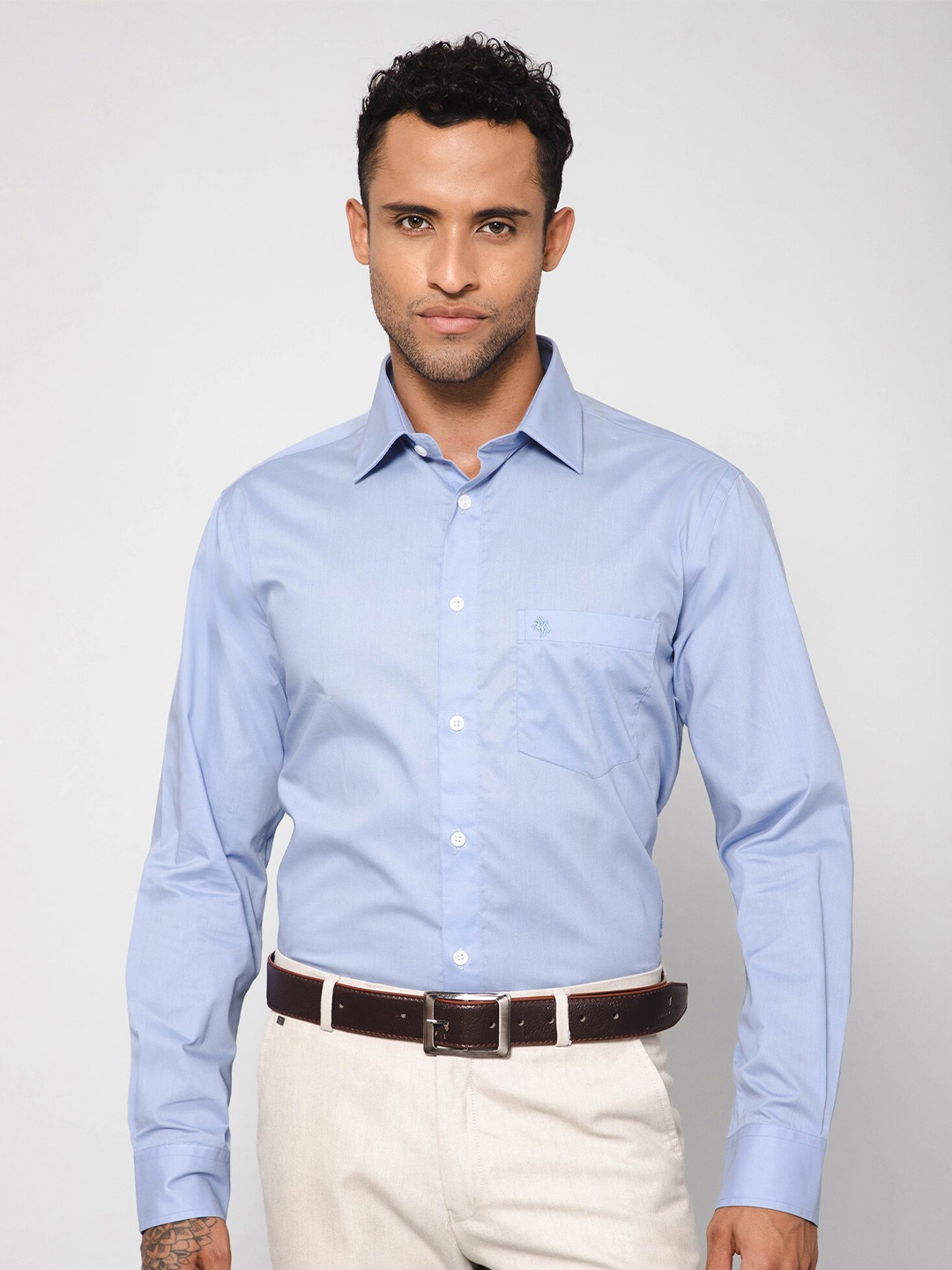 

Cantabil Spread Collar Long Sleeves Cotton Formal Shirt, Blue