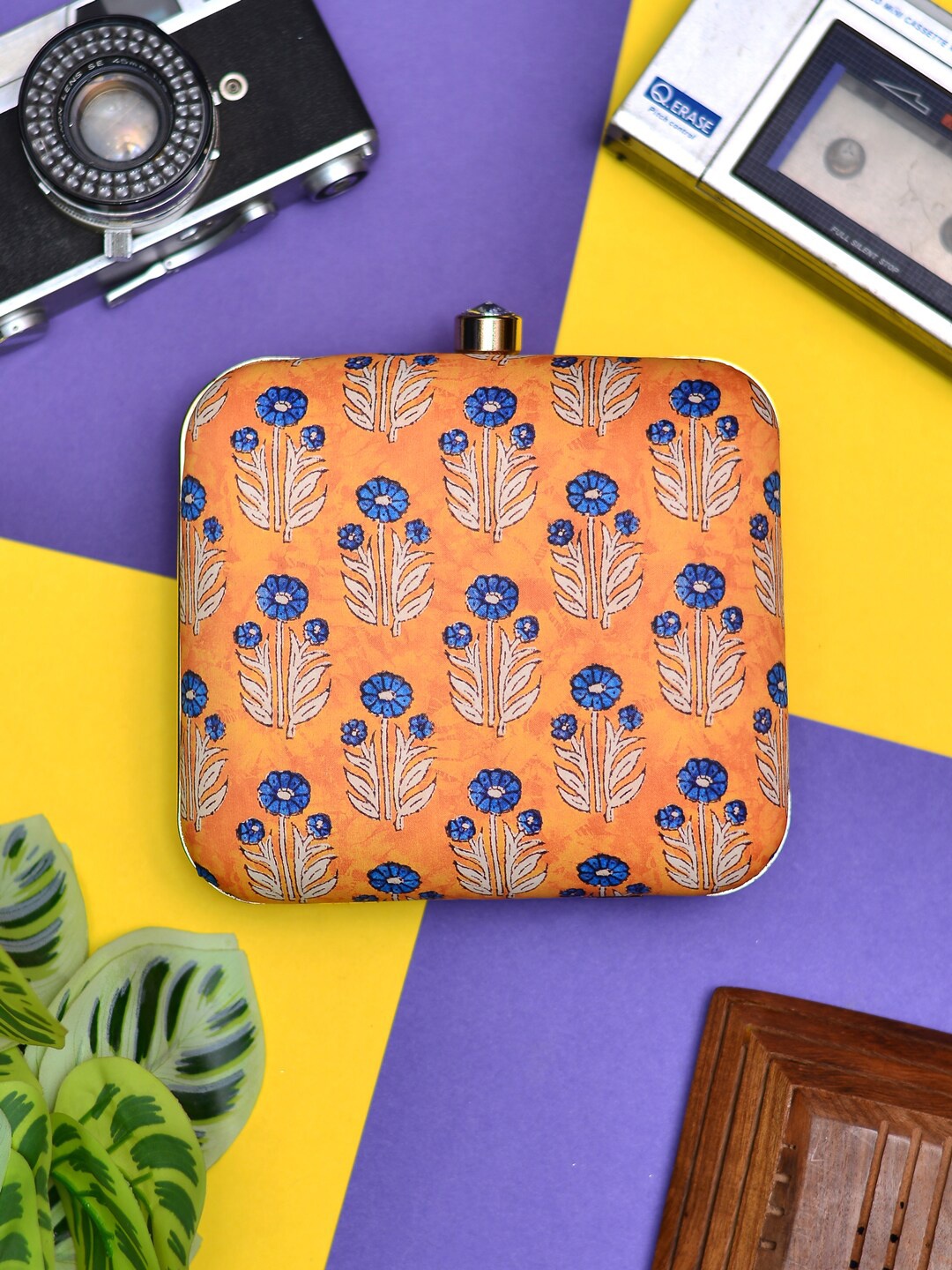 

ARTKLIM Floral Printed Box Clutch, Yellow