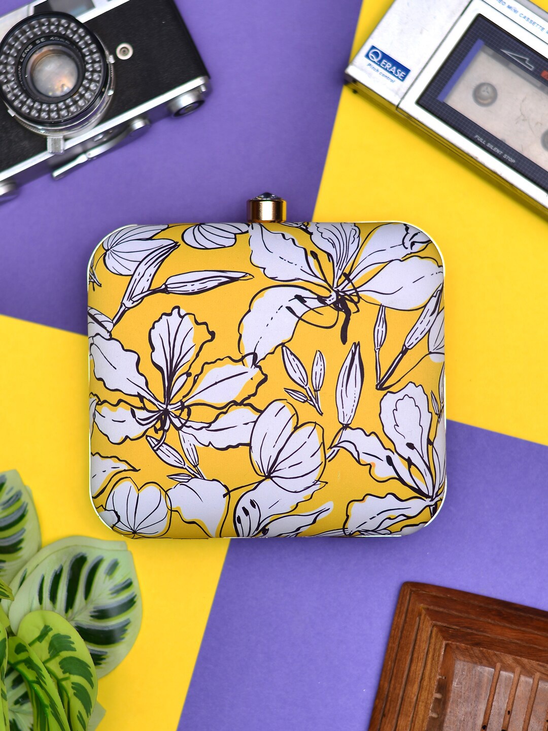 

ARTKLIM Floral Printed Box Clutch, Yellow