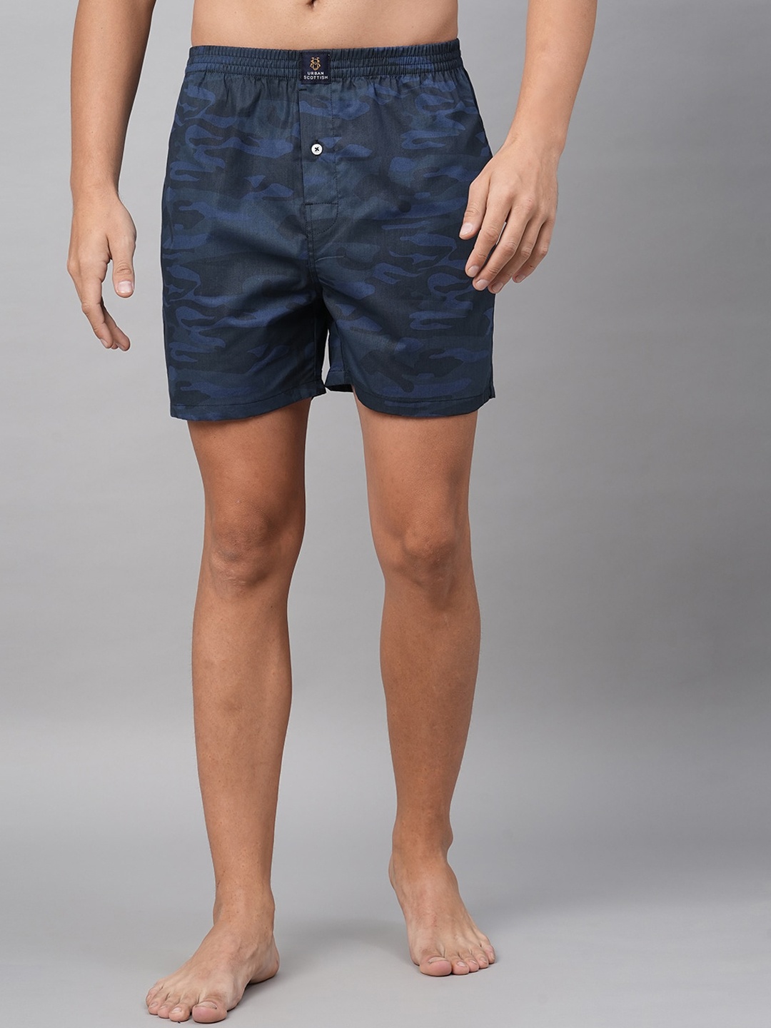 

URBAN SCOTTISH Men Printed Pure Cotton Boxer Shorts USBX006_New, Navy blue