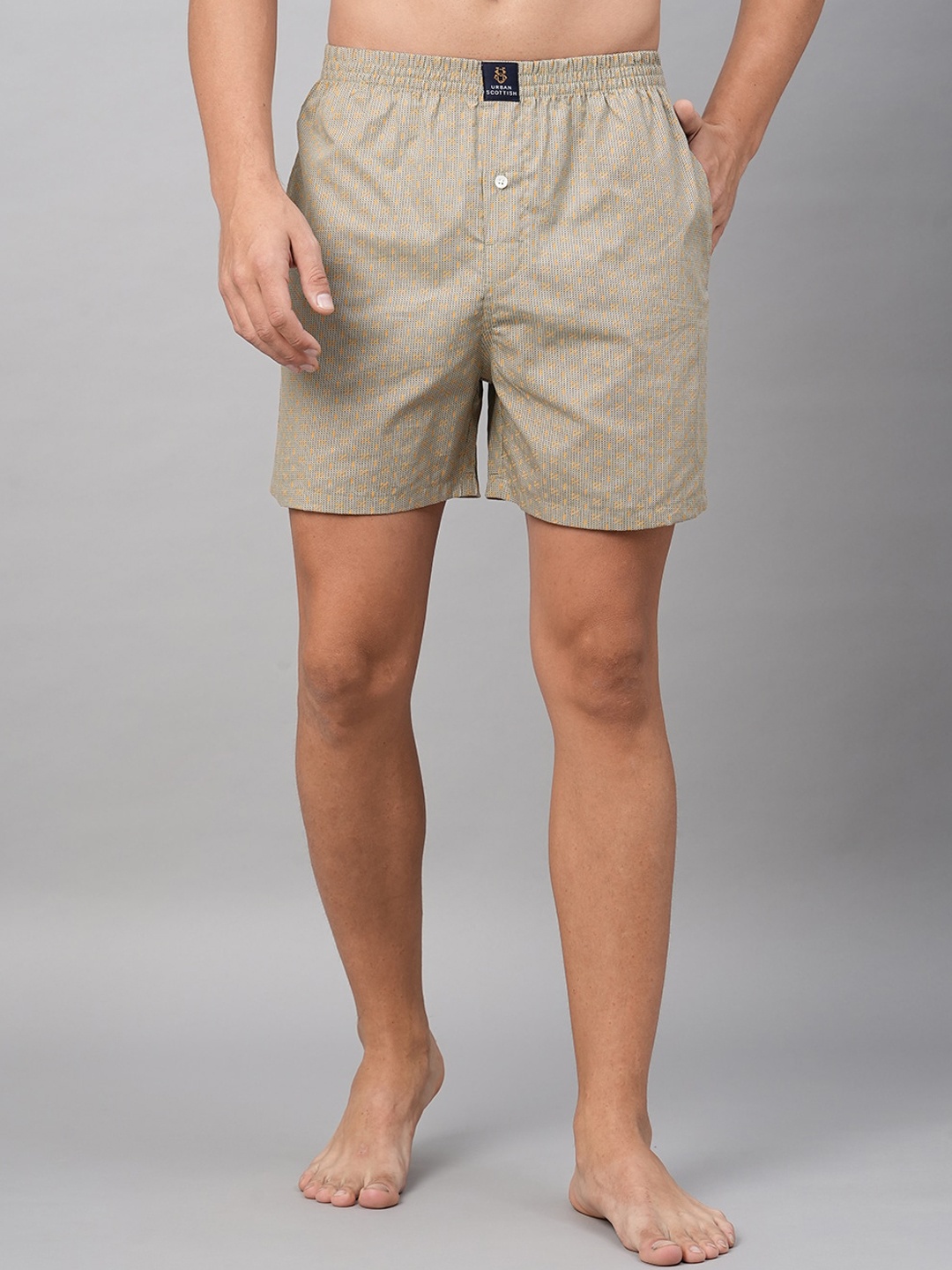 

URBAN SCOTTISH Men Printed Pure Cotton Boxer Shorts USBX024_New, Beige