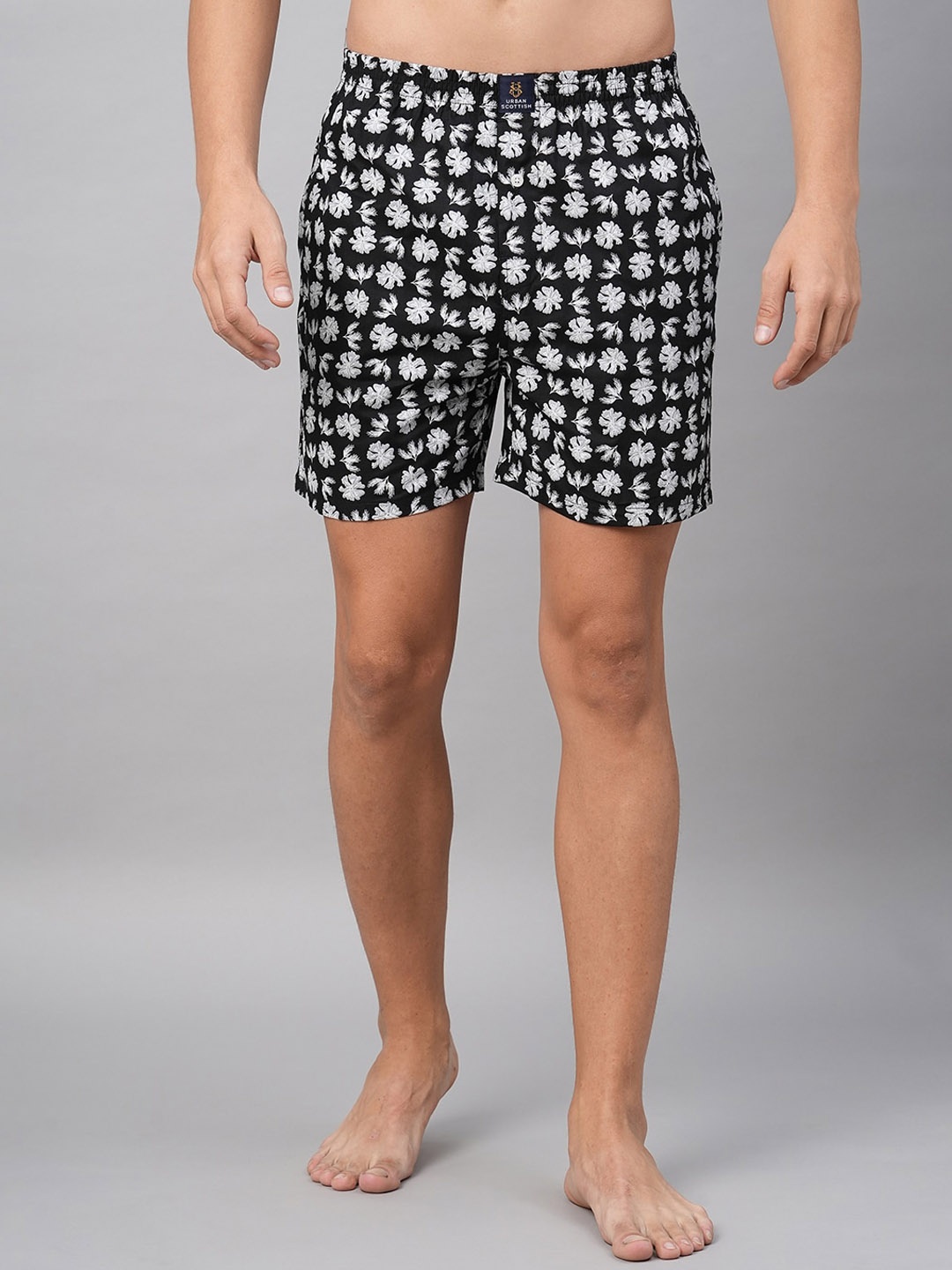 

URBAN SCOTTISH Men Printed Pure Cotton Boxer Shorts USBX019_New, Black