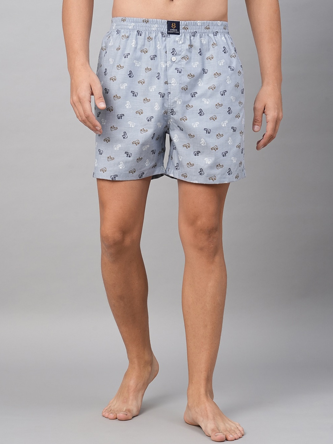 

URBAN SCOTTISH Men Printed Pure Cotton Relaxed-Fit Boxer, Grey