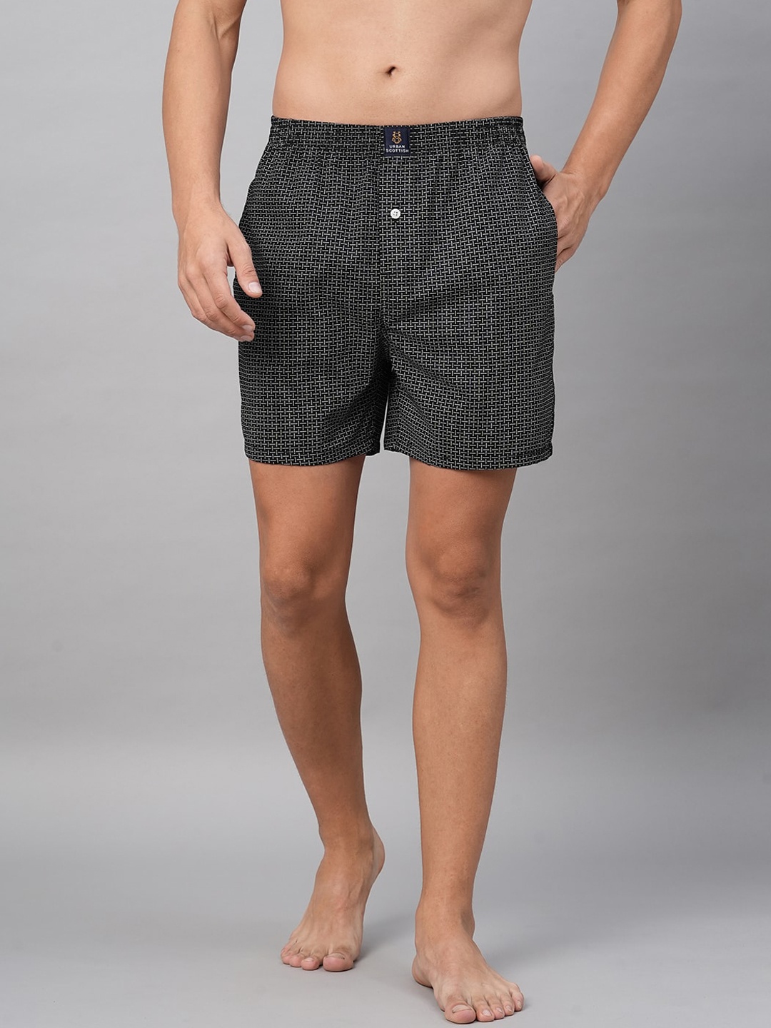 

URBAN SCOTTISH Men Printed Pure Cotton Boxer Shorts USBX017_New, Black