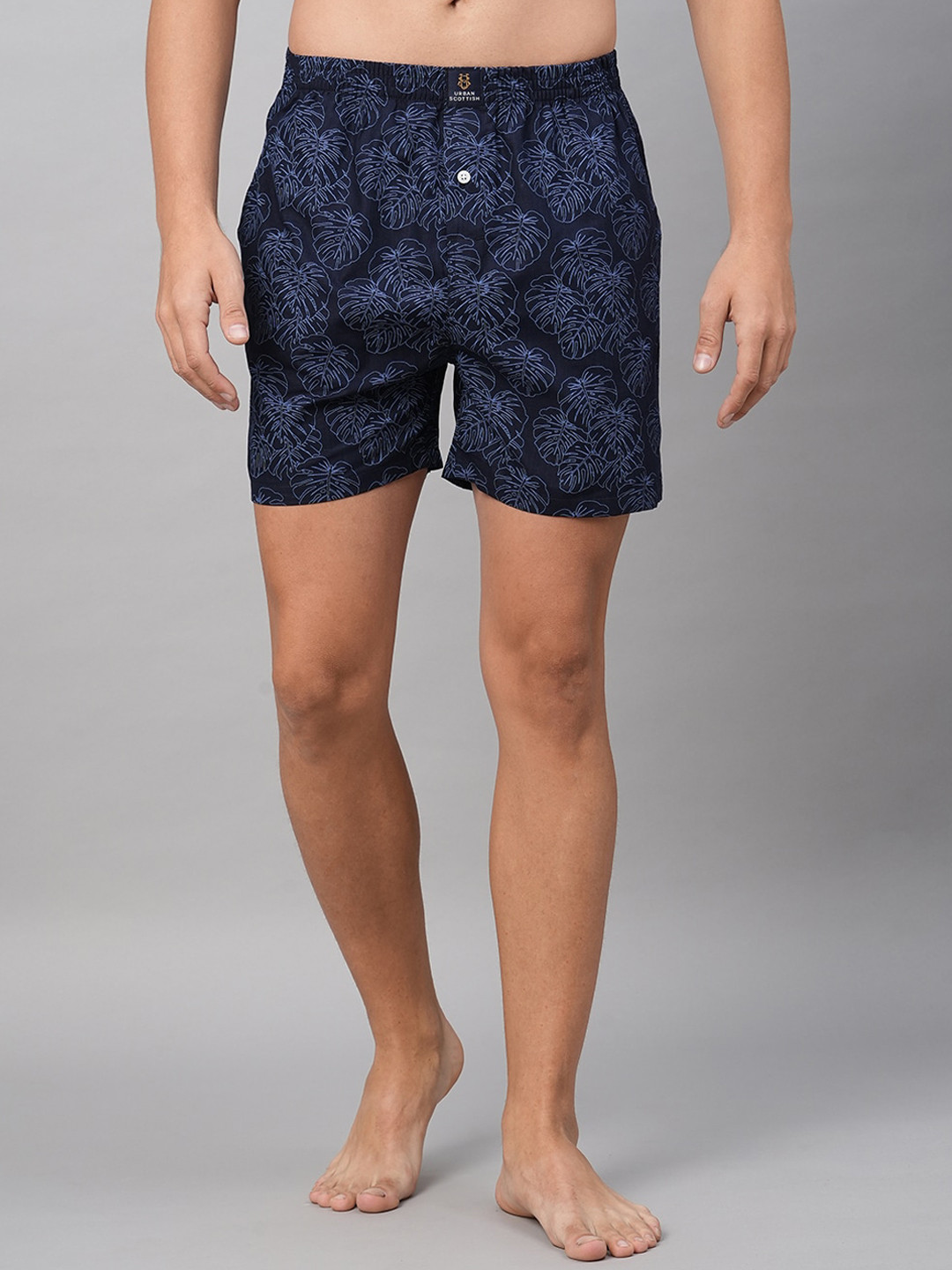 

URBAN SCOTTISH Men Printed Relaxed Fit Pure Cotton Boxer Shorts USBX018_New, Navy blue
