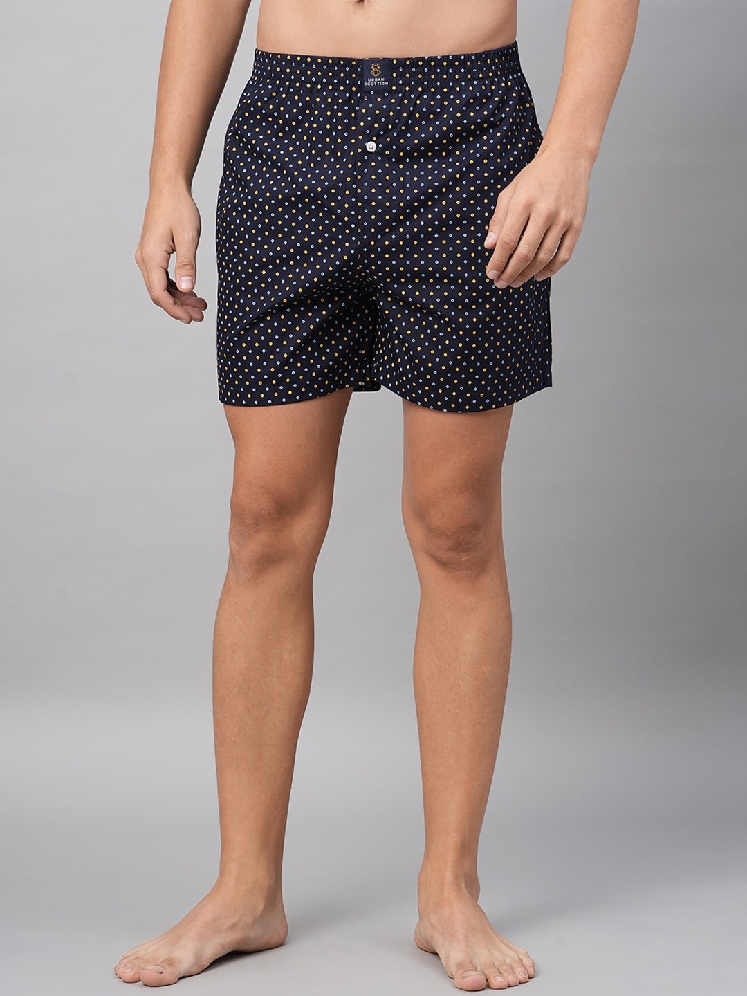 

URBAN SCOTTISH Men Printed Pure Cotton Boxer Shorts USBX003_New, Navy blue